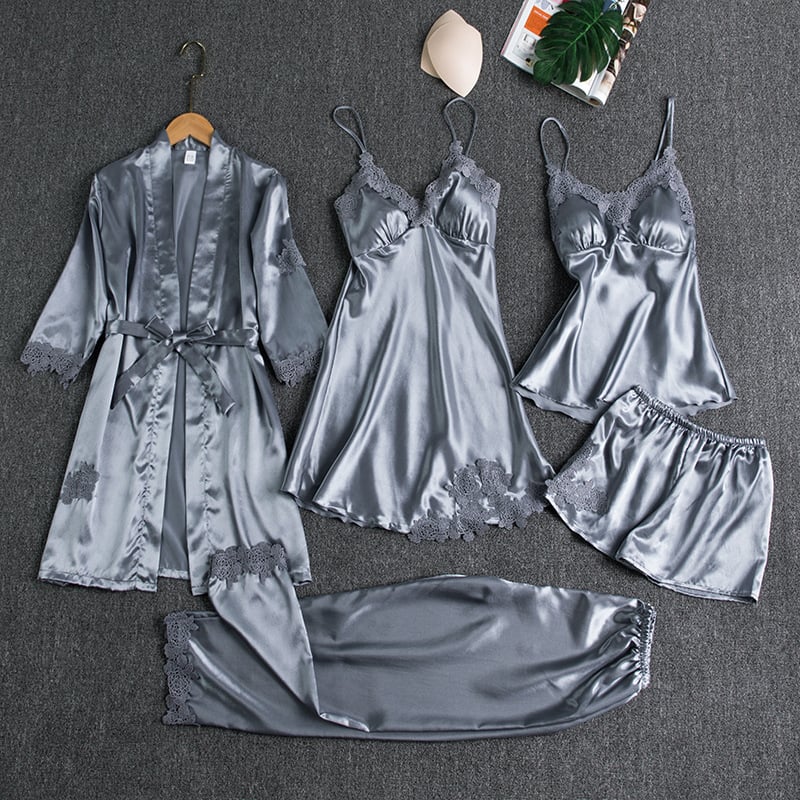 Conjunto de vestido de noche de seda helada para damas - 5 piezas elegantes