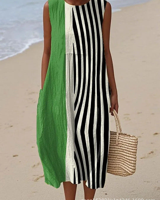 Menta | Vestido Midi Verde y Rayas