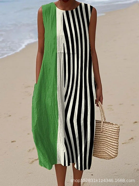 Menta | Vestido Midi Verde y Rayas