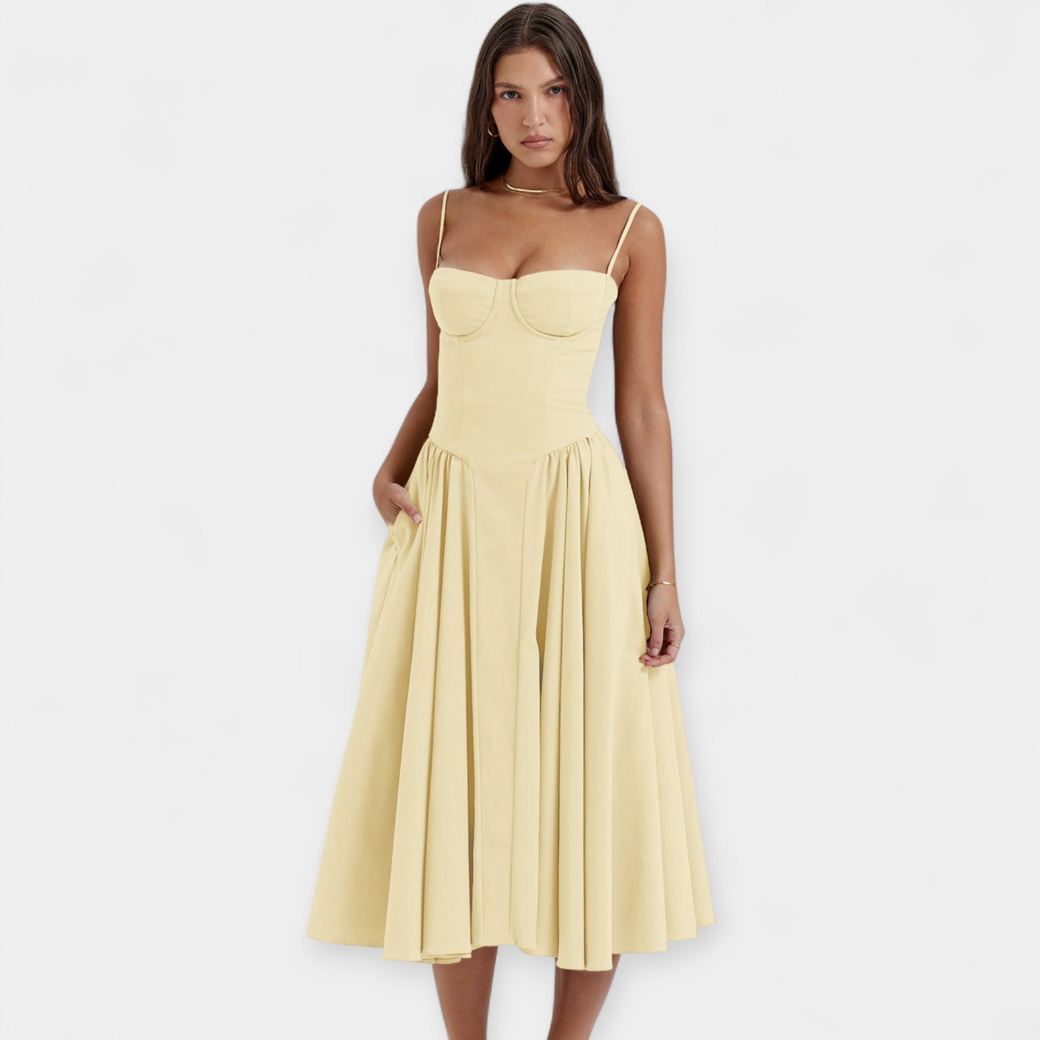 Vestido Midi Retro con Tirantes Finos