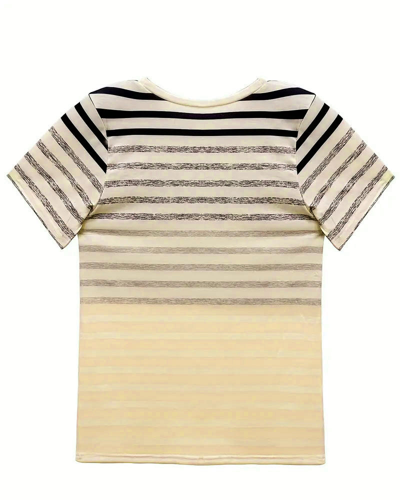 Evelyn – Camiseta de Cuello Redondo de Manga Corta a Rayas