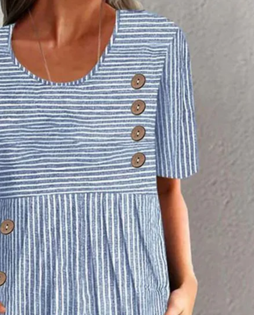 Callie | Vestido Midi Clásico a Rayas con Botones