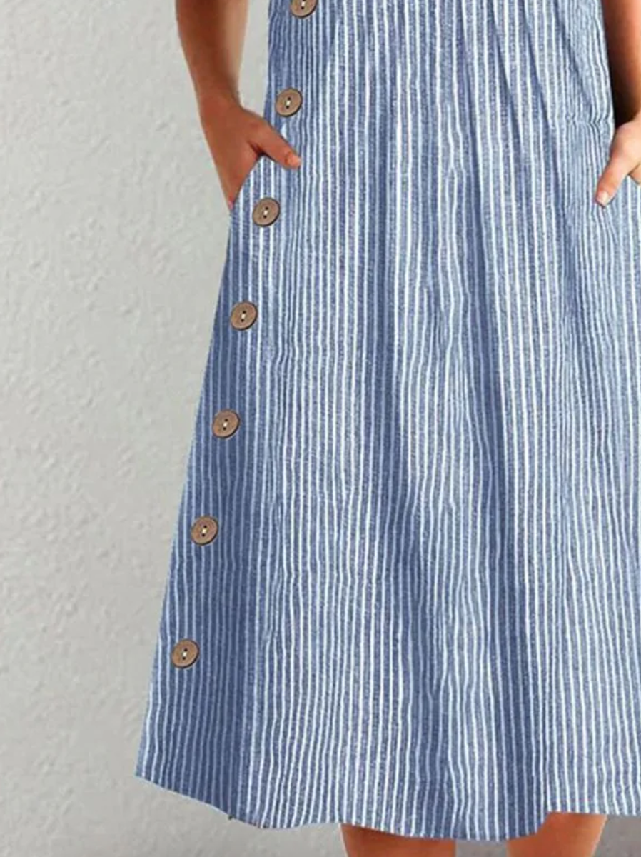 Callie | Vestido Midi Clásico a Rayas con Botones