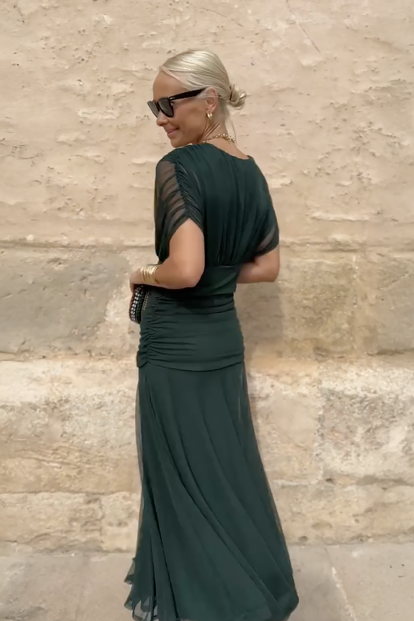 Vestido Maxi de Fiesta Floral Pintado con Cuello en V Elegante