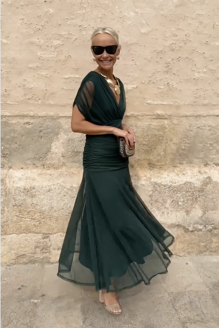 Vestido Maxi de Fiesta Floral Pintado con Cuello en V Elegante