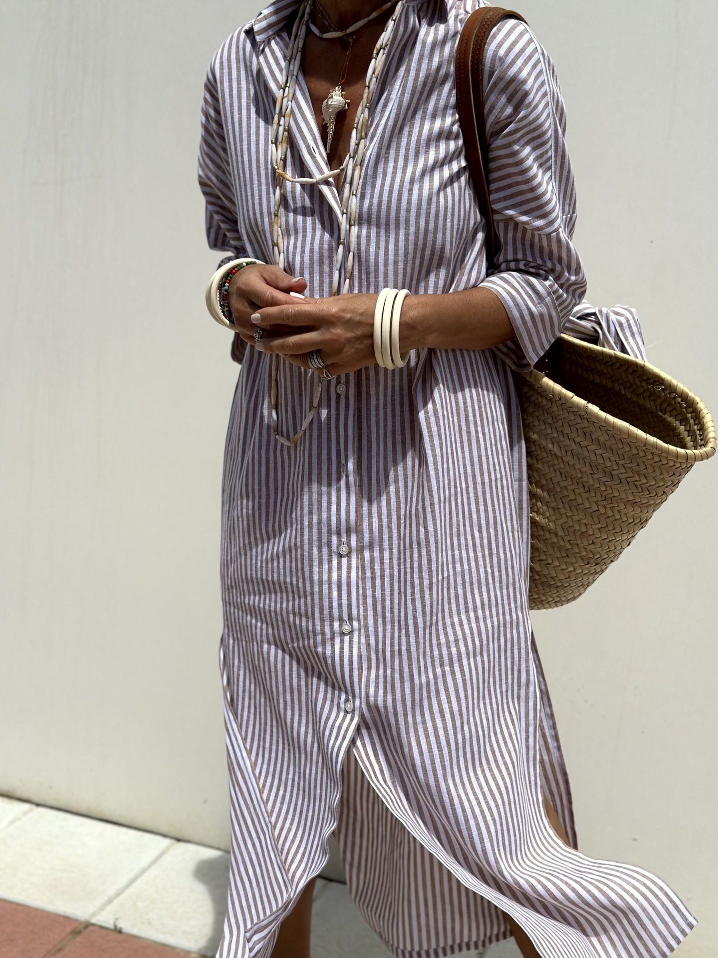 AZENITH - VESTIDO CASUAL A RAYAS CON CORDONES