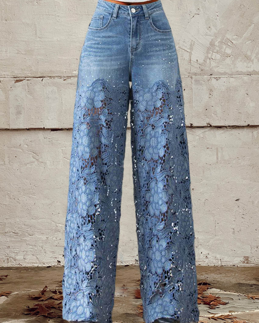 Lisandra - Jeans de tiro medio con encaje y patchwork para un estilo casual y moderno