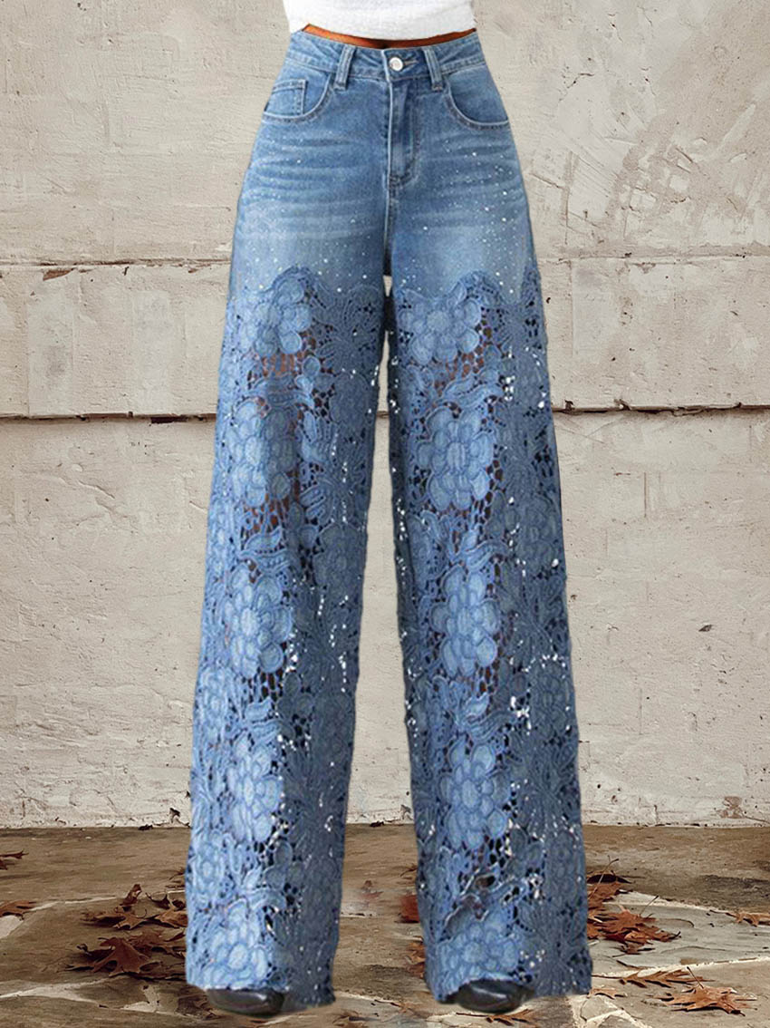 Lisandra - Jeans de tiro medio con encaje y patchwork para un estilo casual y moderno