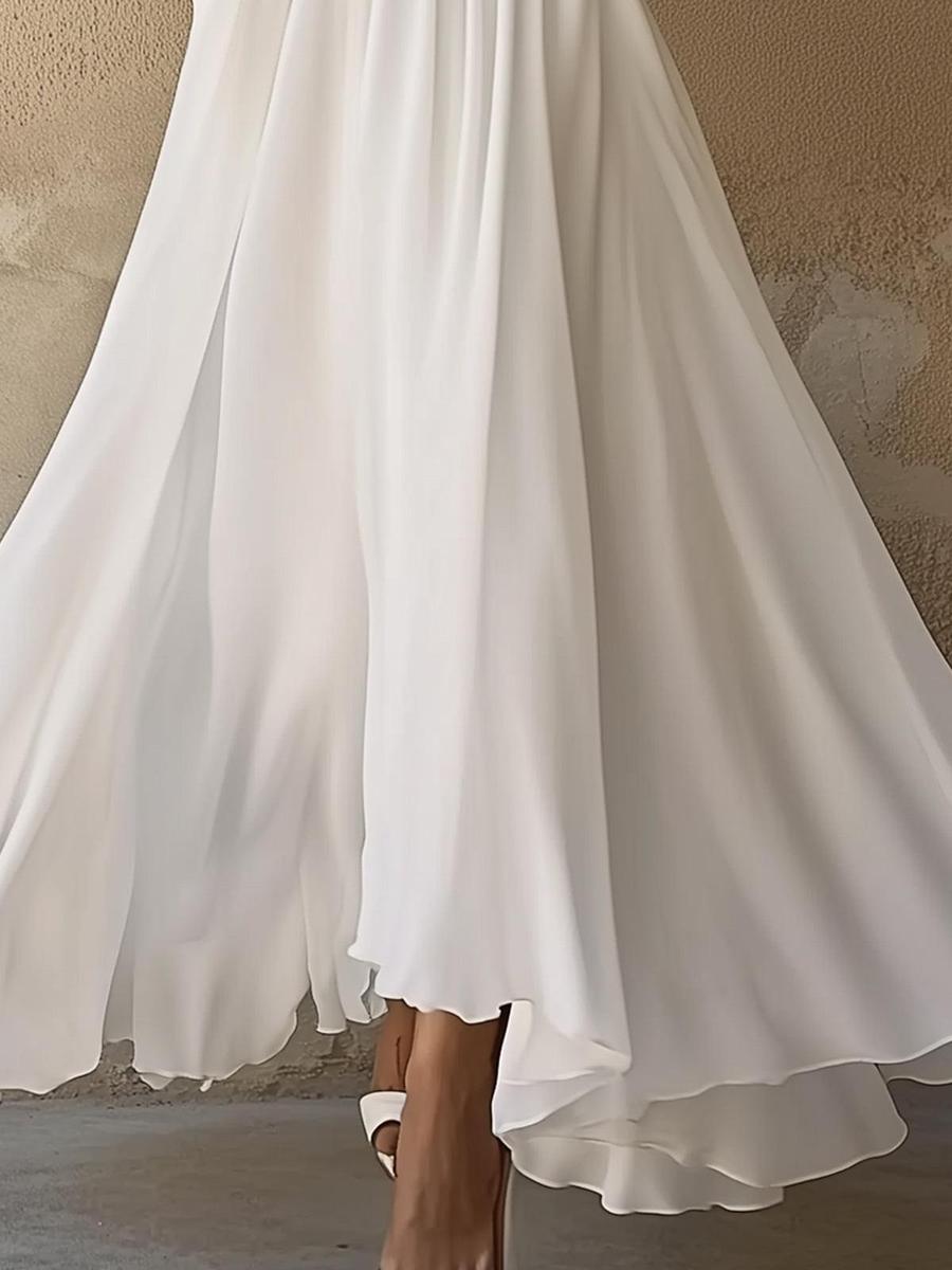 Ropa larga vintage blanca unida con cuello en V