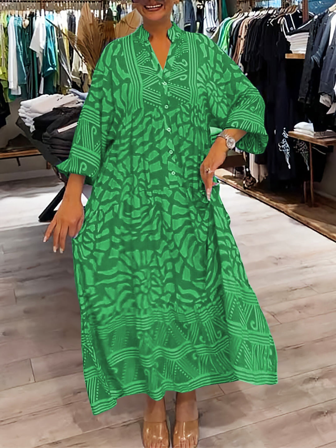 HAZEL - VESTIDO CON PATRÓN Y ESCOTE EN V