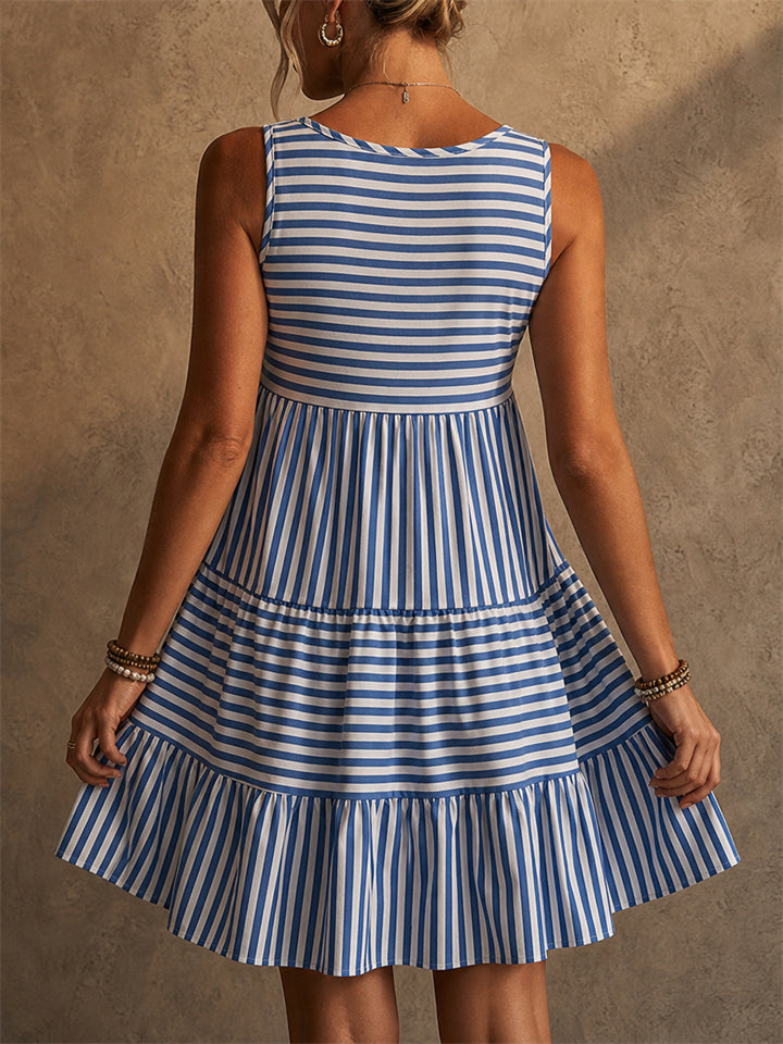 Vestido de Verano Boho a Rayas Sin Mangas con Volantes para Playa