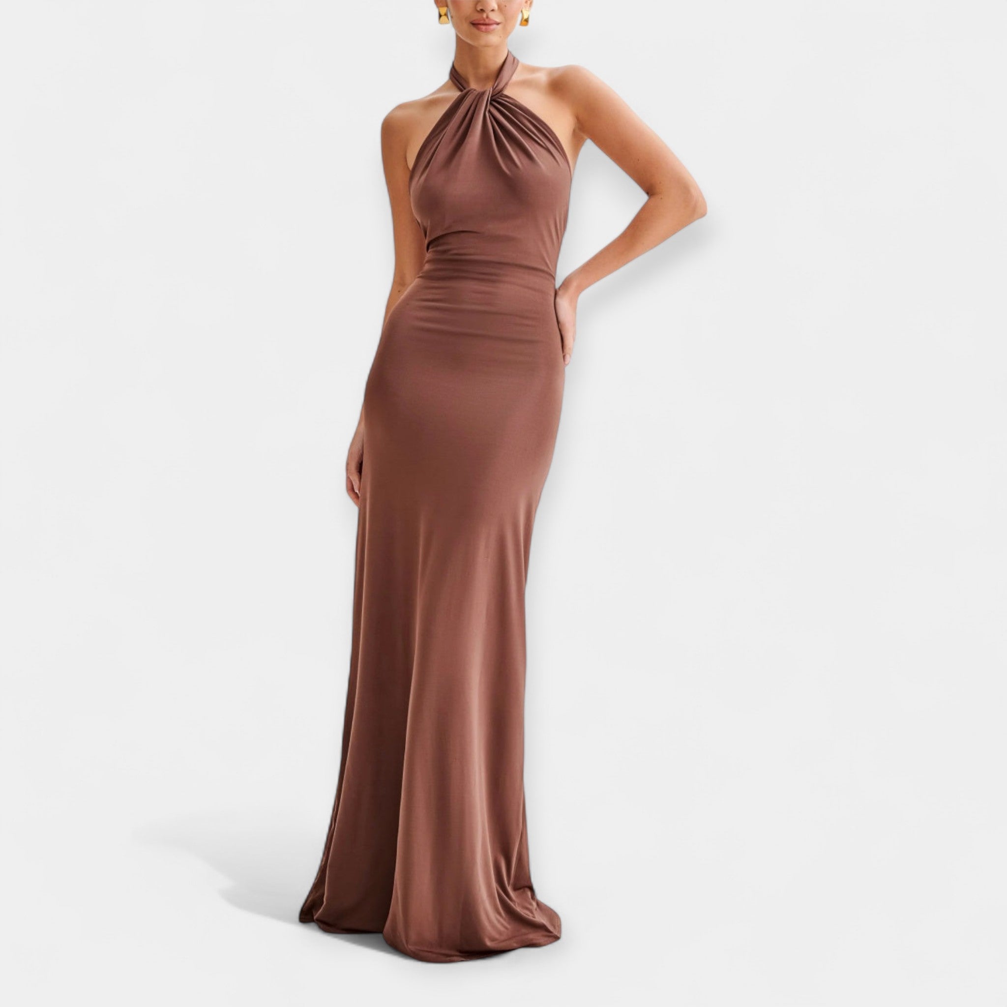 Vestido Maxi con Collar y Corbata