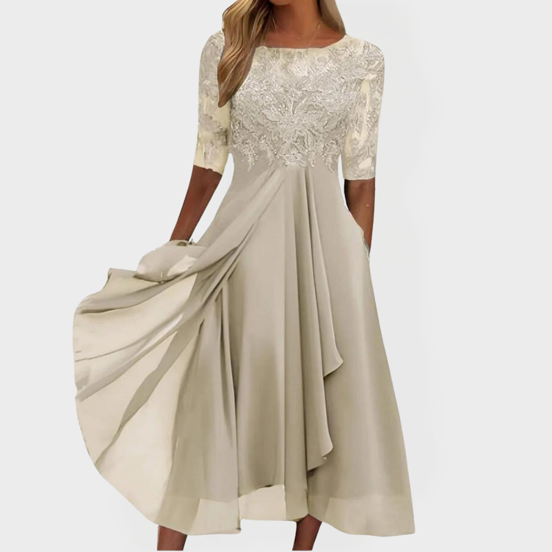 Vestido Bordado con Encaje y Sensación Romántica