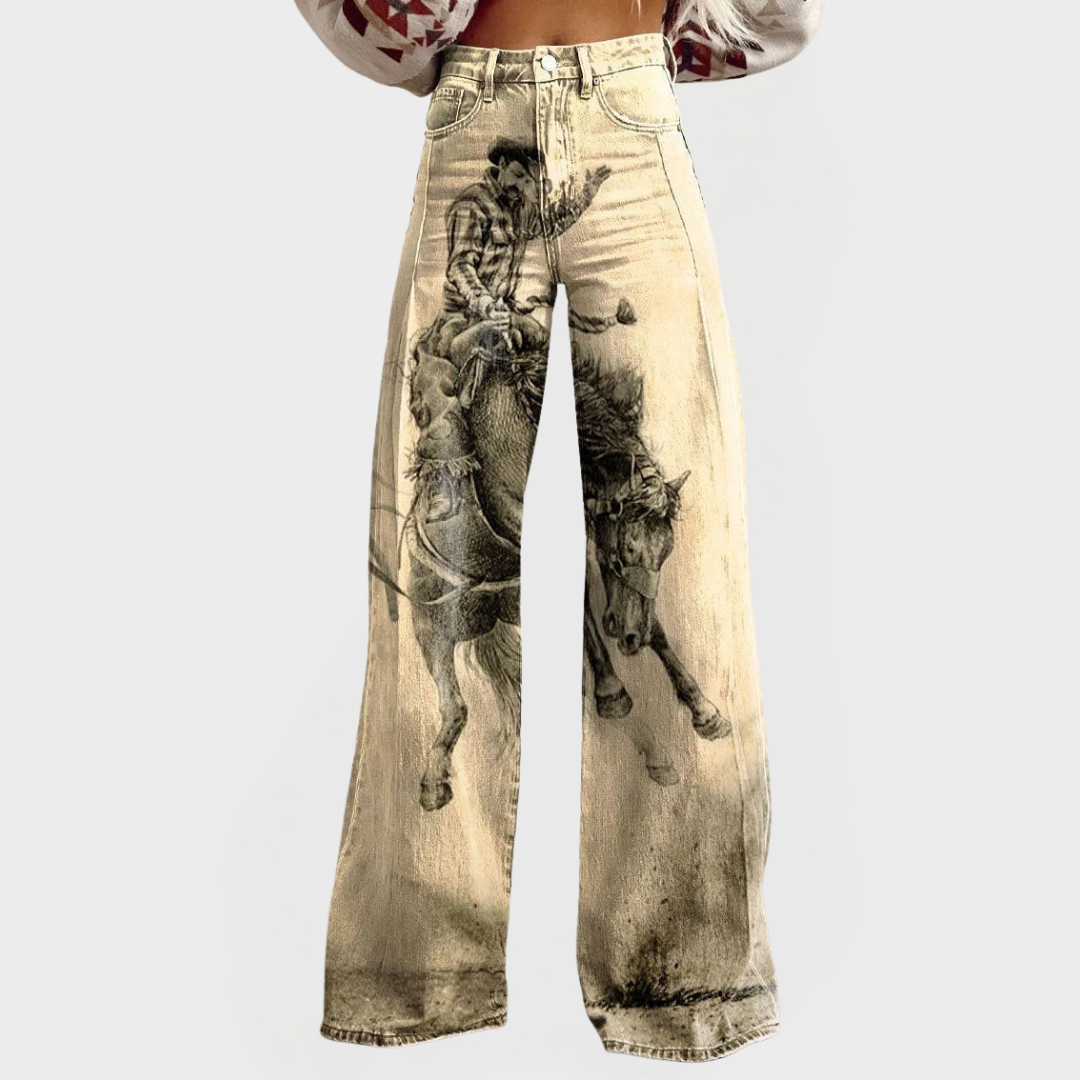 Jeans Elegantes con Piernas Anchas y Patrón