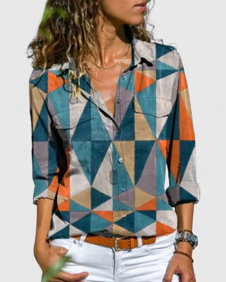 EMILY – BLUSA CON BOTONES EN FLORES INDIGO