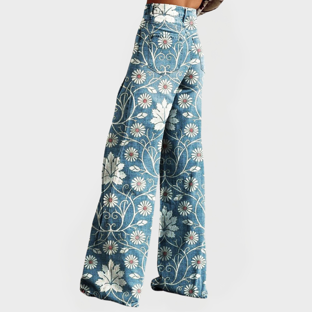 Pantalones Florales Elegantes con Piernas Anchas