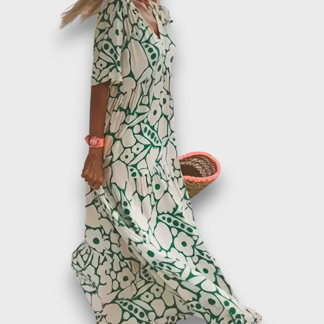 Vestido Largo con Patrón Floral y Botones