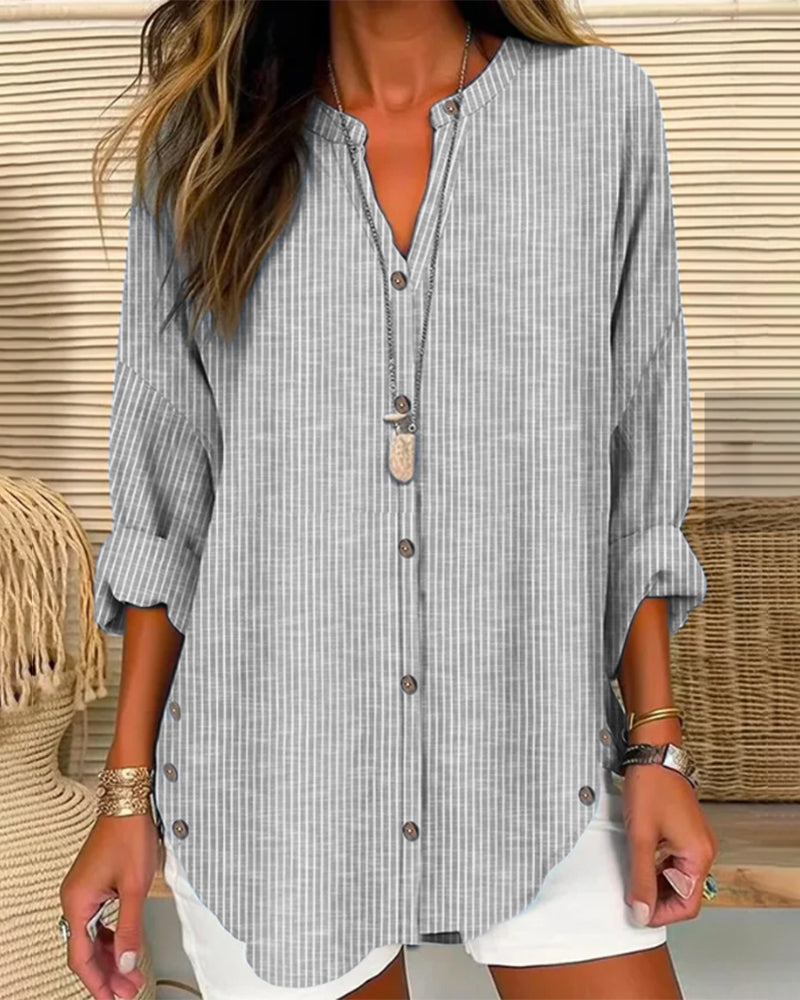 Selmira | Blusa larga a rayas para mujer con botones y manga larga