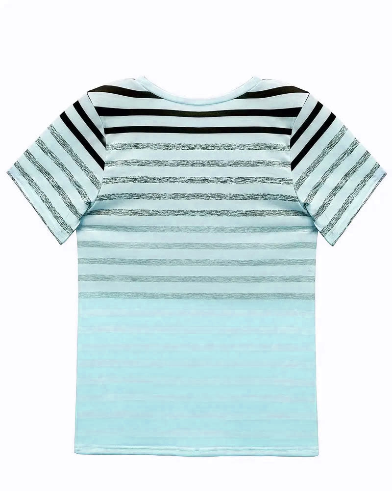 Evelyn – Camiseta de Cuello Redondo de Manga Corta a Rayas