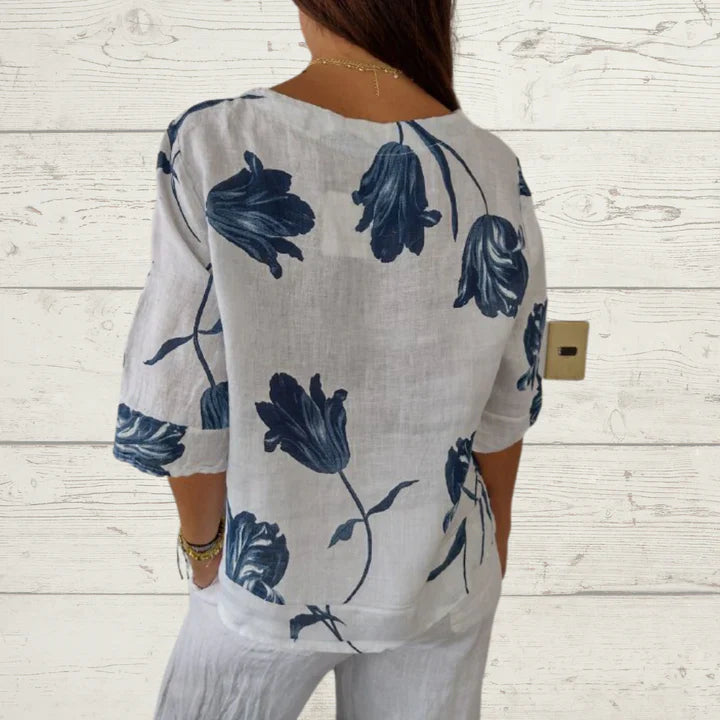 Denisa™ - Top de túnica estampado con escote en V