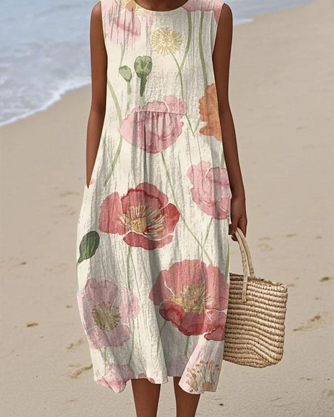 Pavot | Vestido Midi Amapolas Acuarela