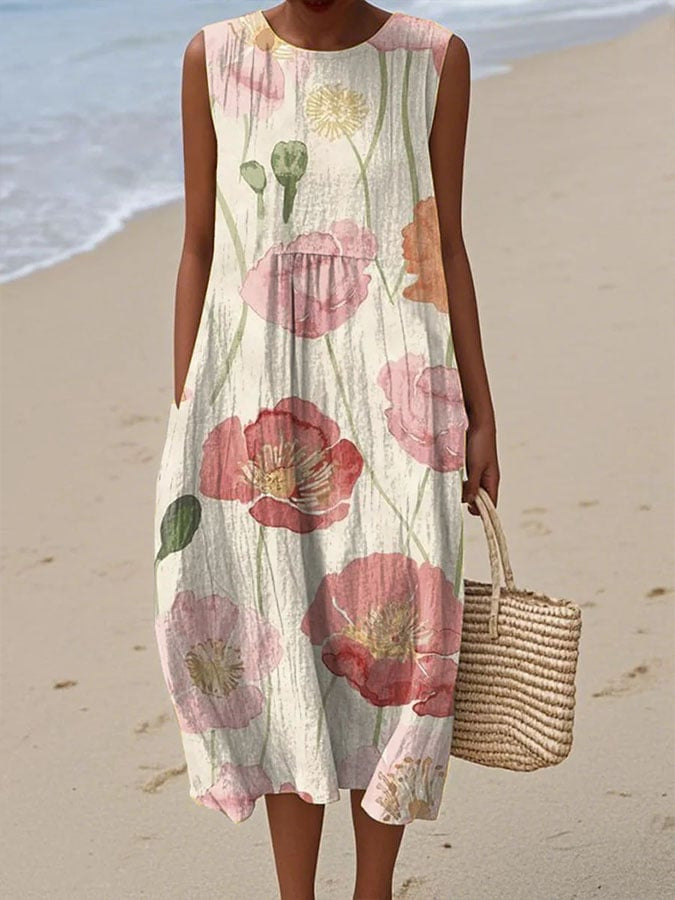 Pavot | Vestido Midi Amapolas Acuarela