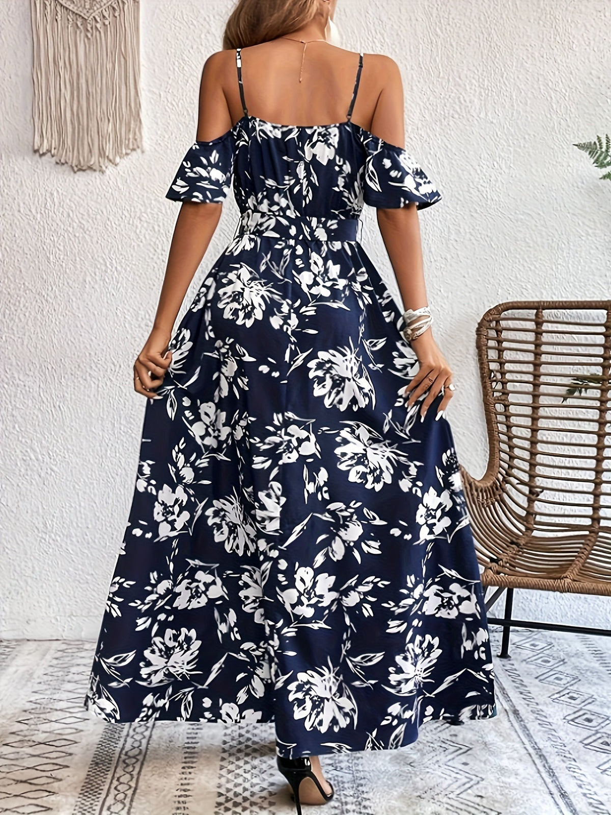 Vestido Sin Mangas de Impresión Floral con Alta Abertura para Mujeres