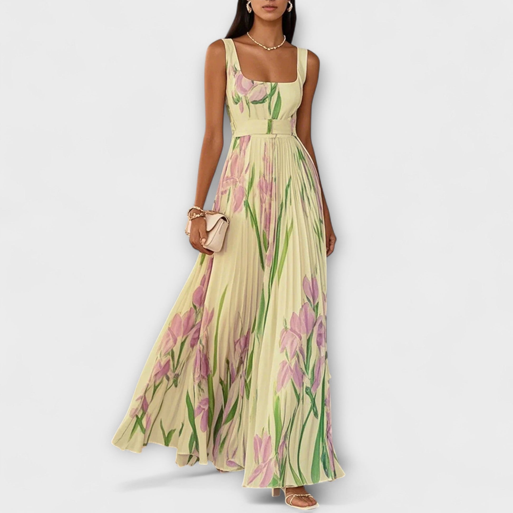 Ropa Maxi Chifón Floral Plisada