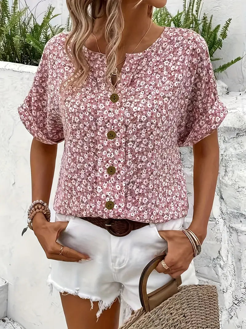 Basilea | Top de verano con mangas cortas y botones para mujer