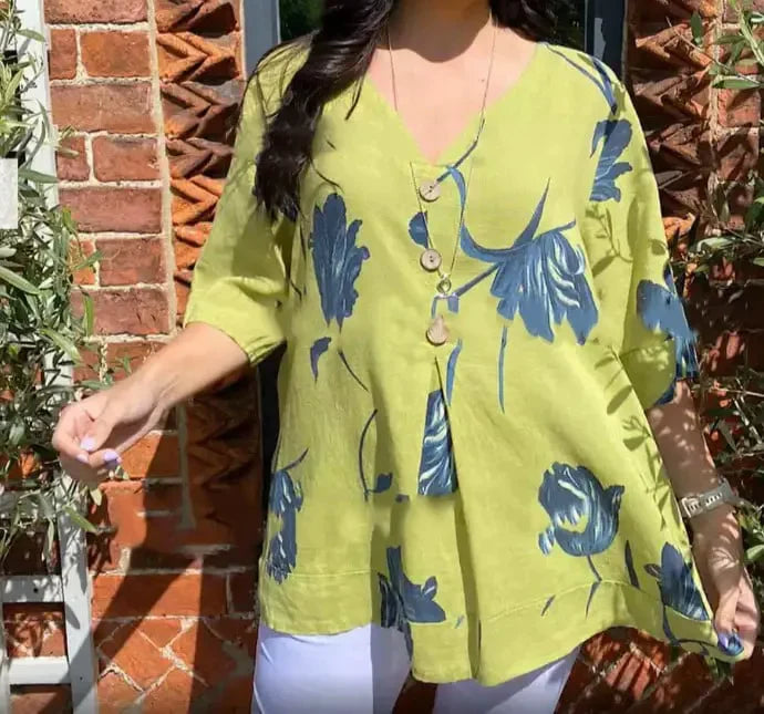 Denisa™ - Top de túnica estampado con escote en V