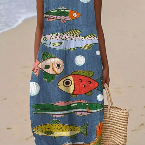 Ondine | Vestido Midi Océano Ilustrado