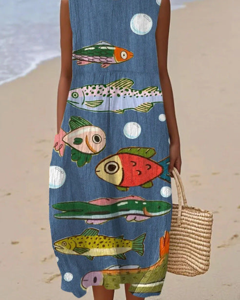 Ondine | Vestido Midi Océano Ilustrado