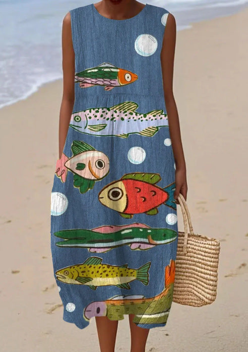 Ondine | Vestido Midi Océano Ilustrado