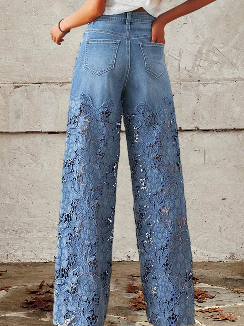 Lisandra - Jeans de tiro medio con encaje y patchwork para un estilo casual y moderno