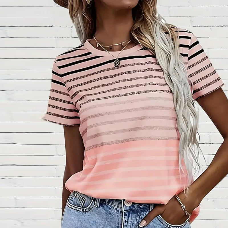 Evelyn – Camiseta de Cuello Redondo de Manga Corta a Rayas