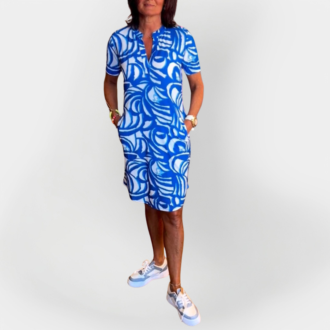 Vestido Midi con Patrón y Mangas Cortas