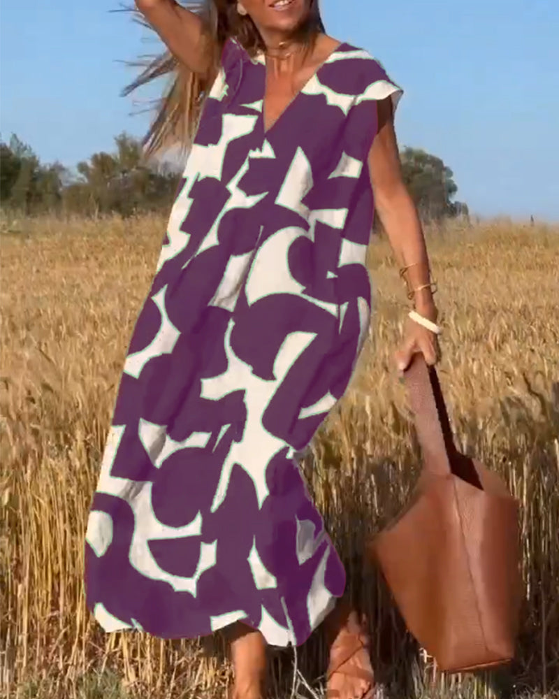 TATY - VESTIDO LARGO CON ESTAMPADO Y ESCOTE EN V