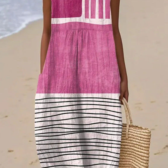 Fucsia | Vestido Midi Rayas y Color
