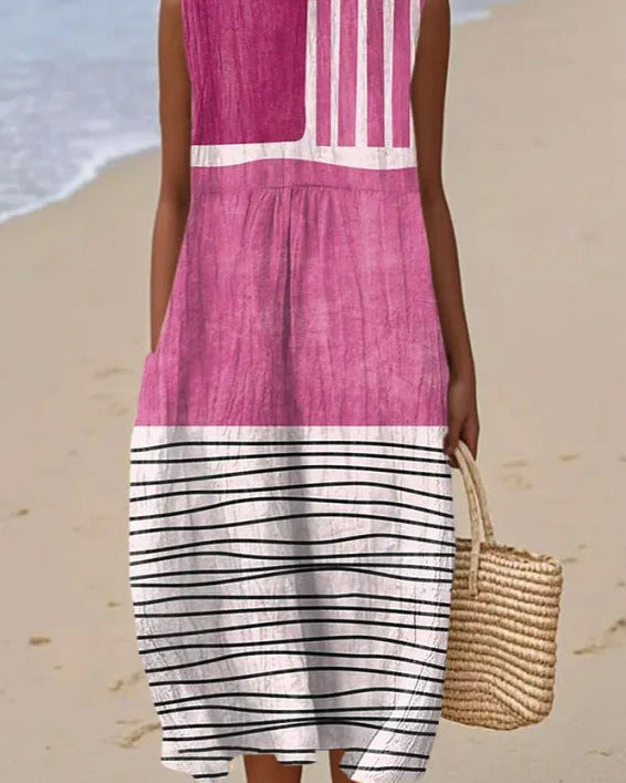 Fucsia | Vestido Midi Rayas y Color