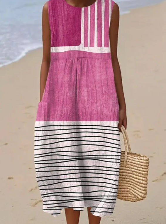Fucsia | Vestido Midi Rayas y Color