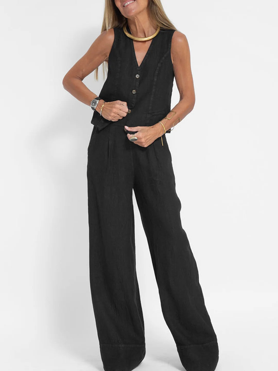 Aira™ - Chaleco con botones y pantalones anchos a juego
