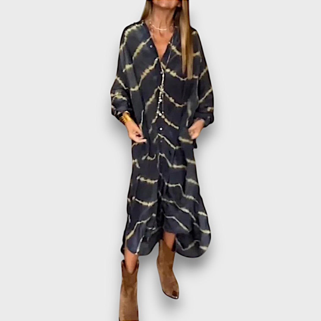 Vestido Maxi Tie-Dye con Botones y Mangas Largas