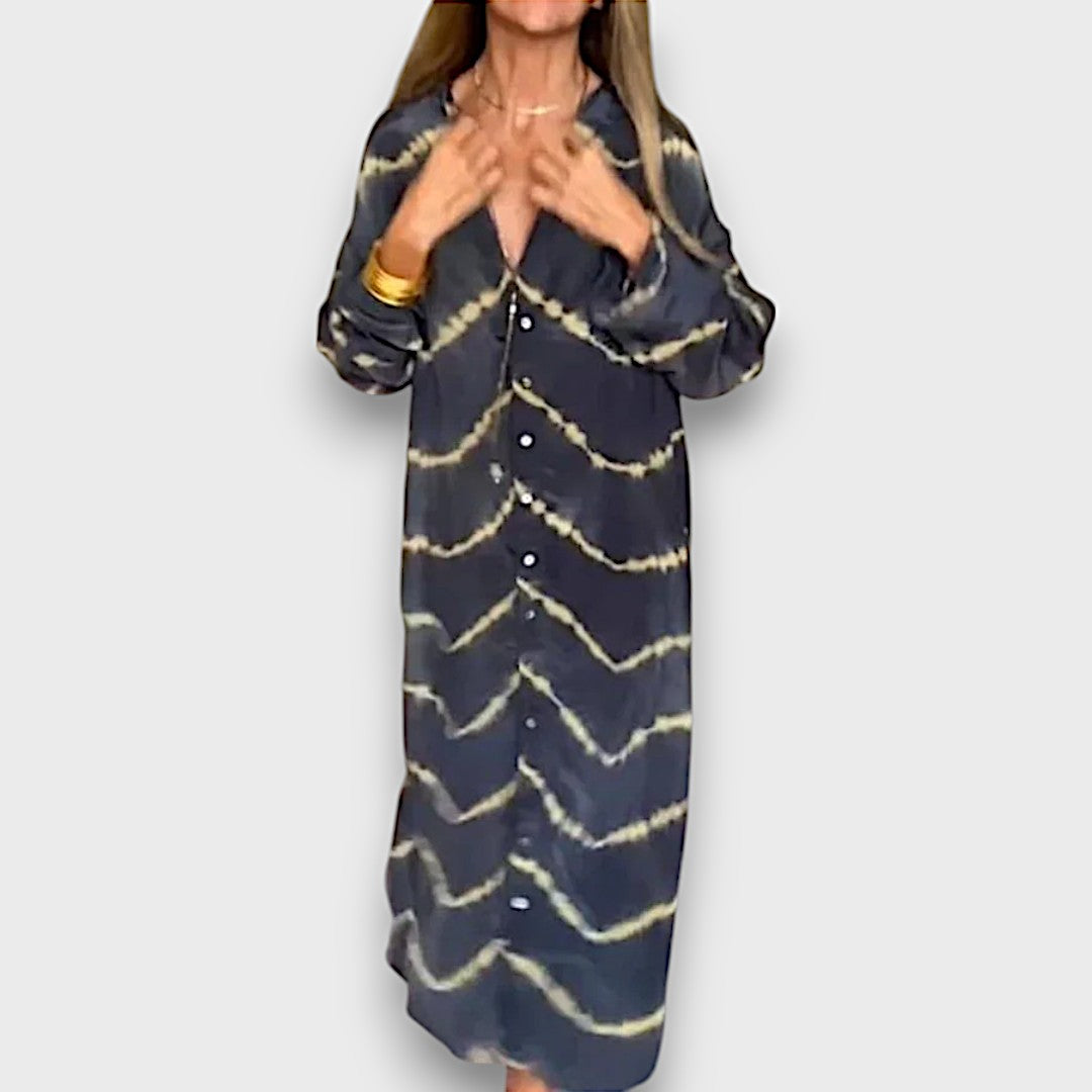 Vestido Maxi Tie-Dye con Botones y Mangas Largas