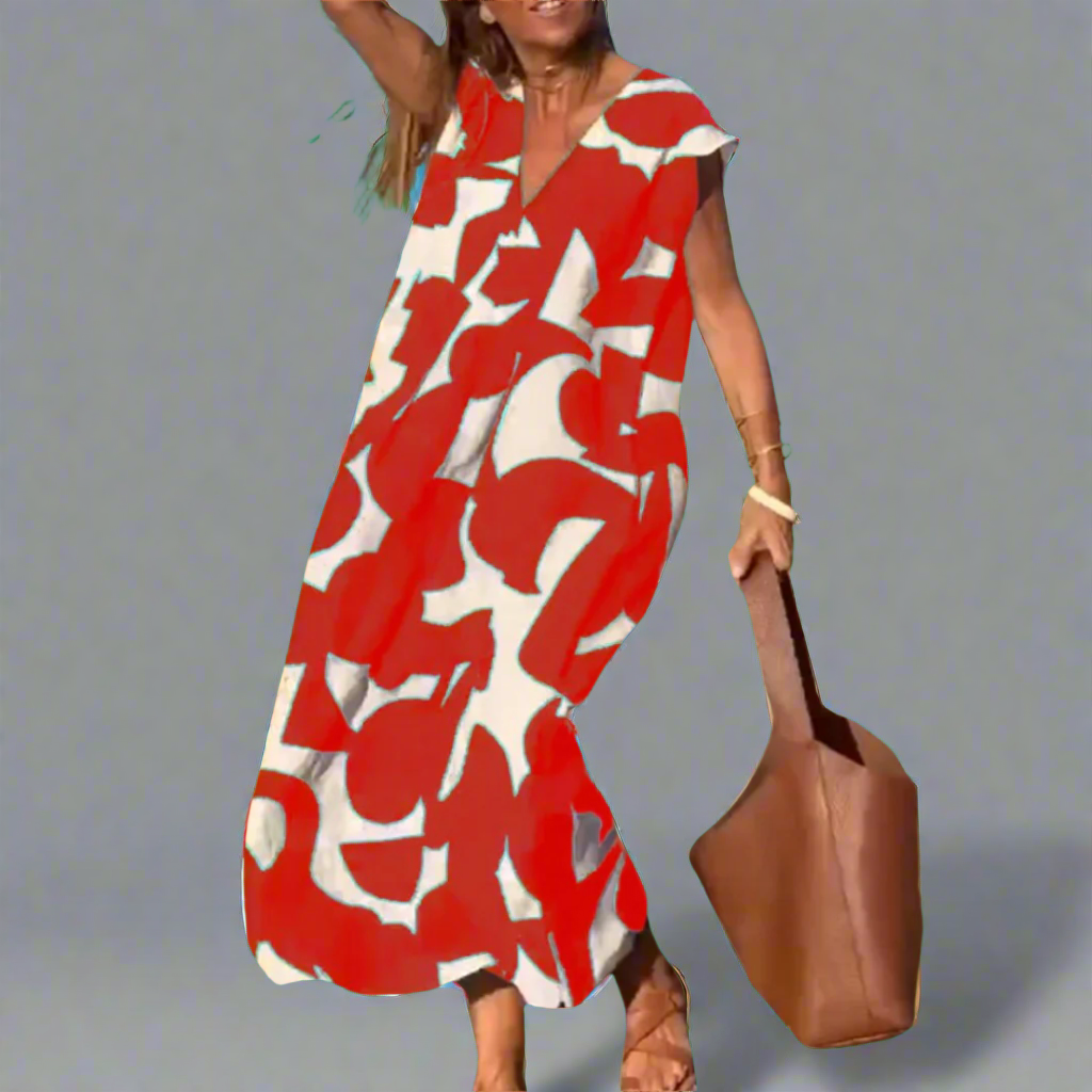 Vestido V con Estampado de Tela