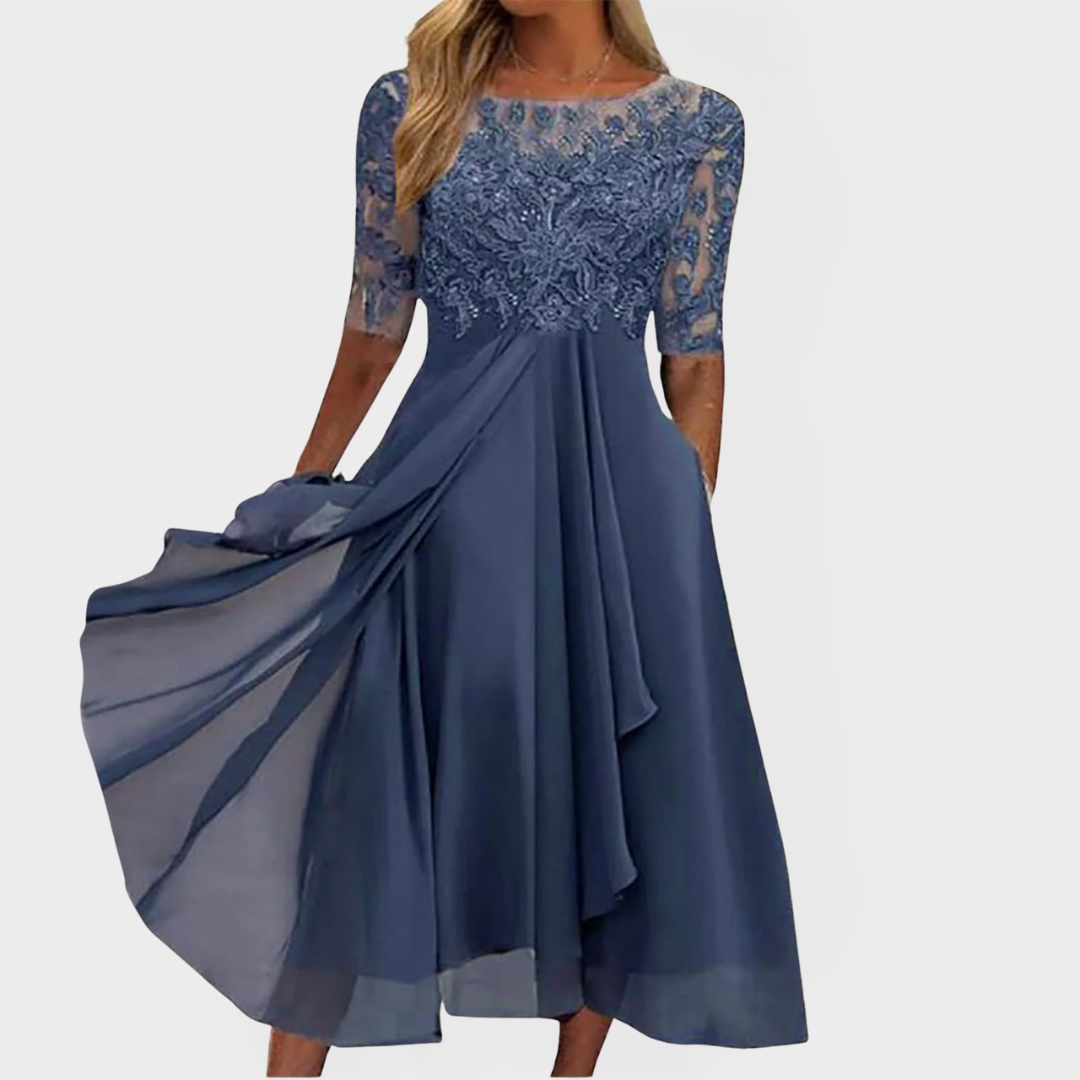 Vestido Bordado con Encaje y Sensación Romántica