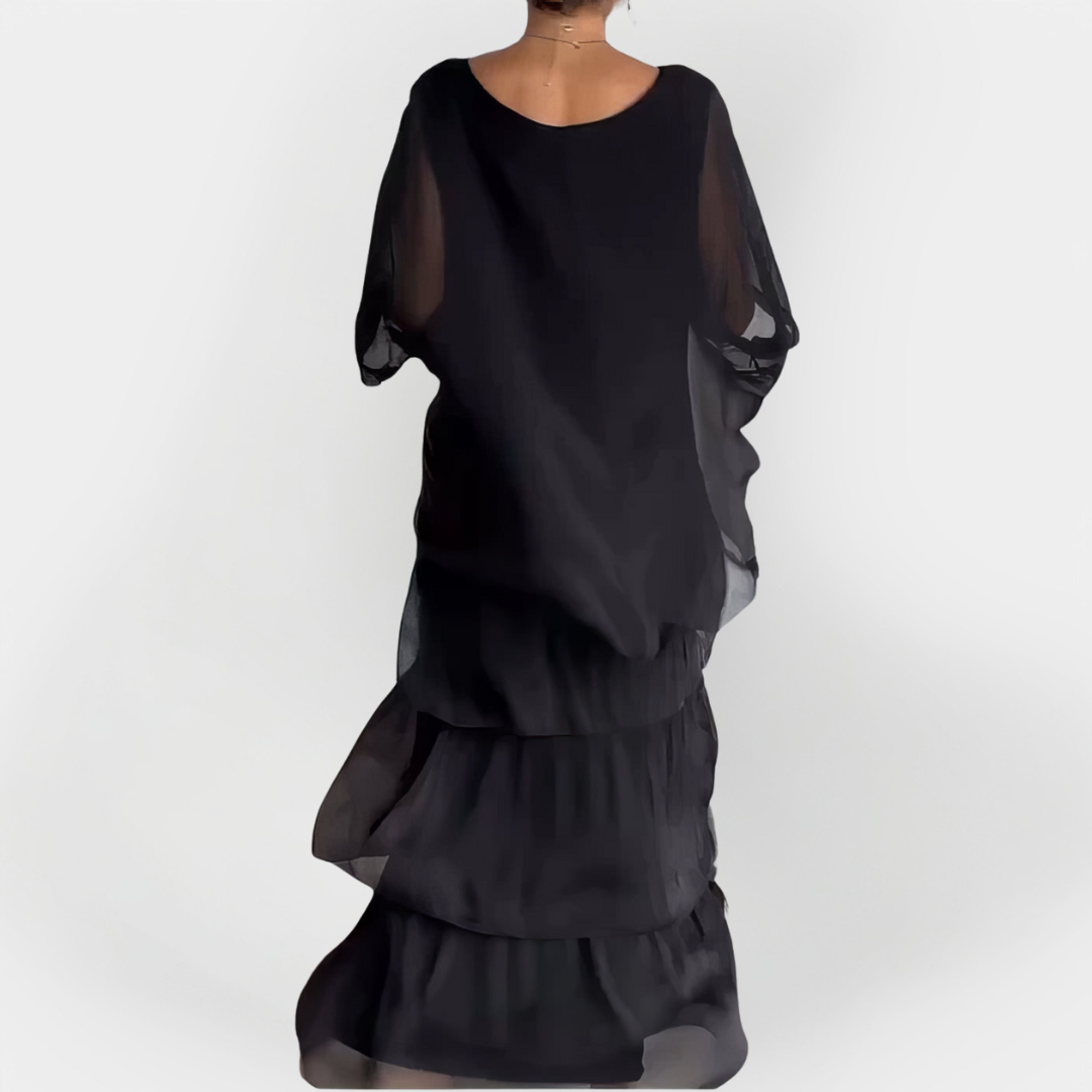 Vestido Plisado con Efecto de Doble Capa