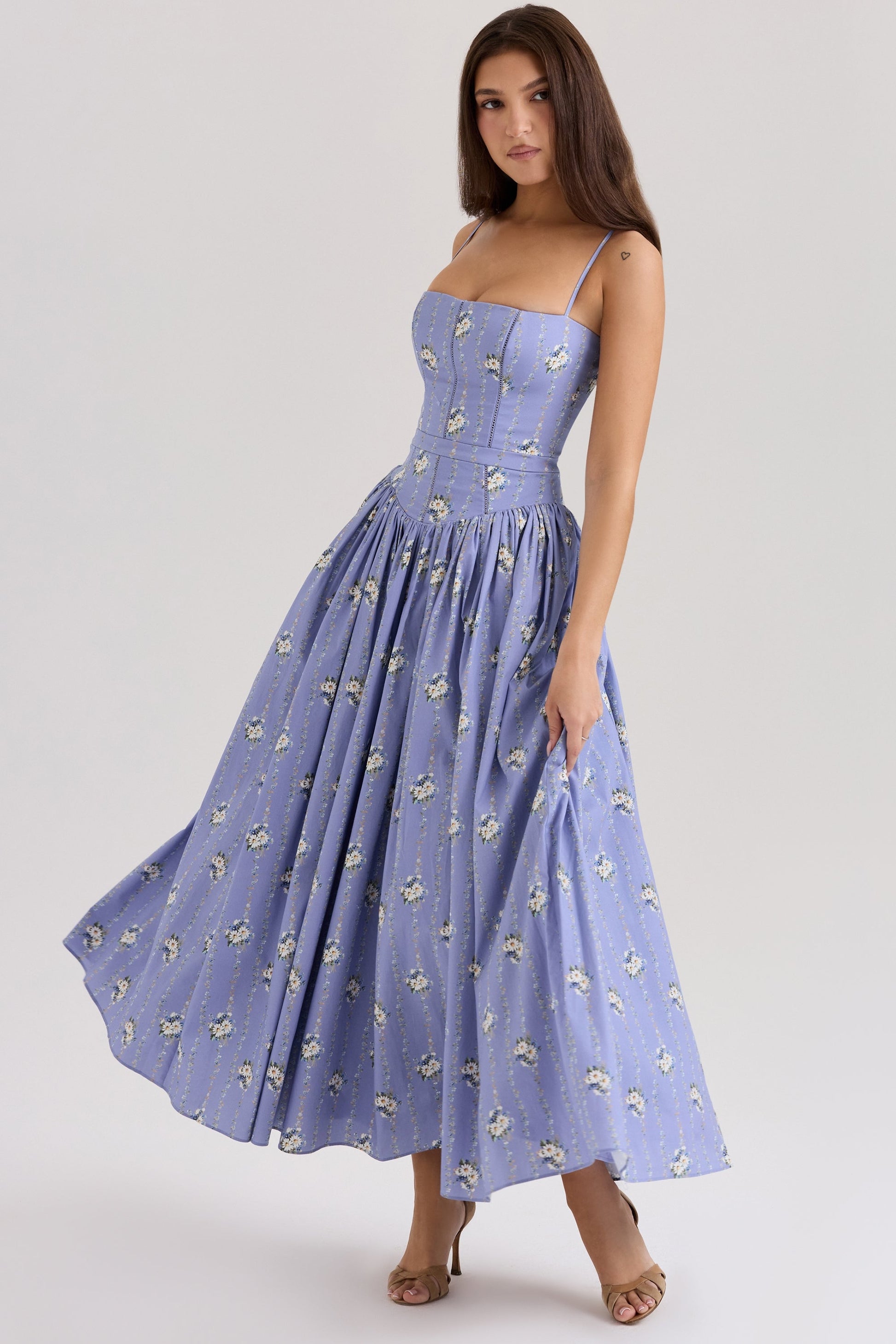 Daisy | Vestido Midi de Flores con Cintura Recolectada