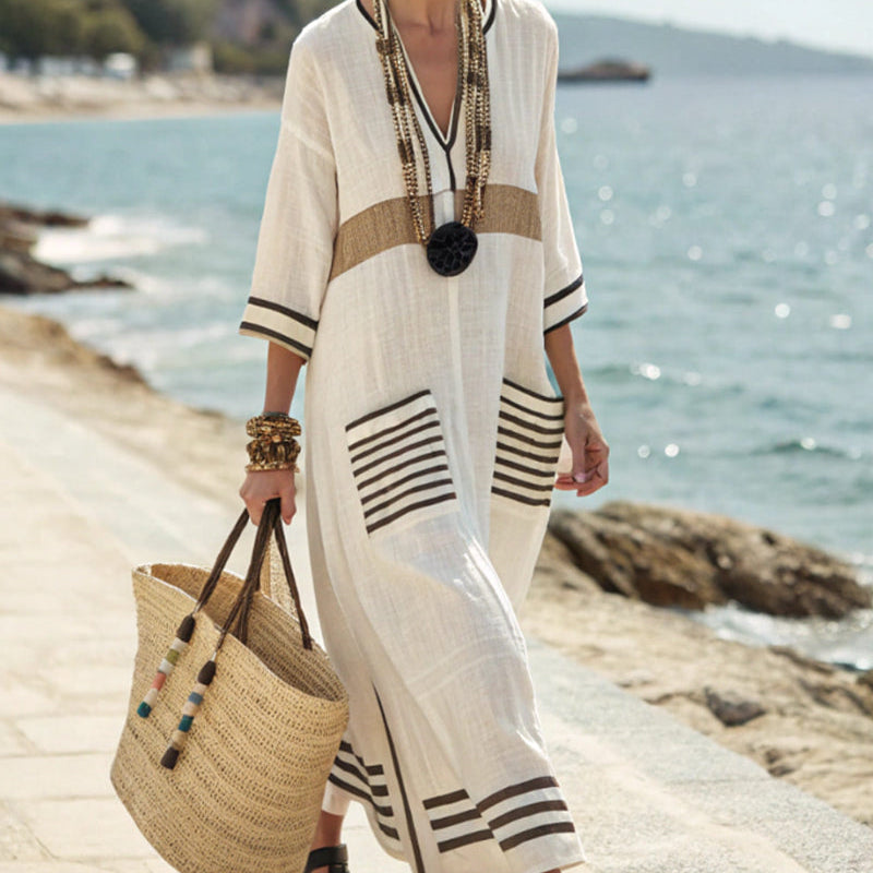 Vestido Suelto de Contraste para Vacaciones