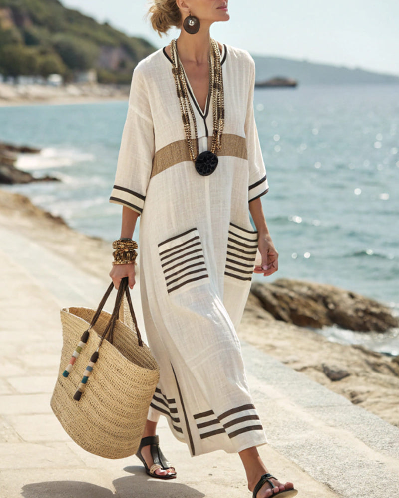 Vestido Suelto de Contraste para Vacaciones