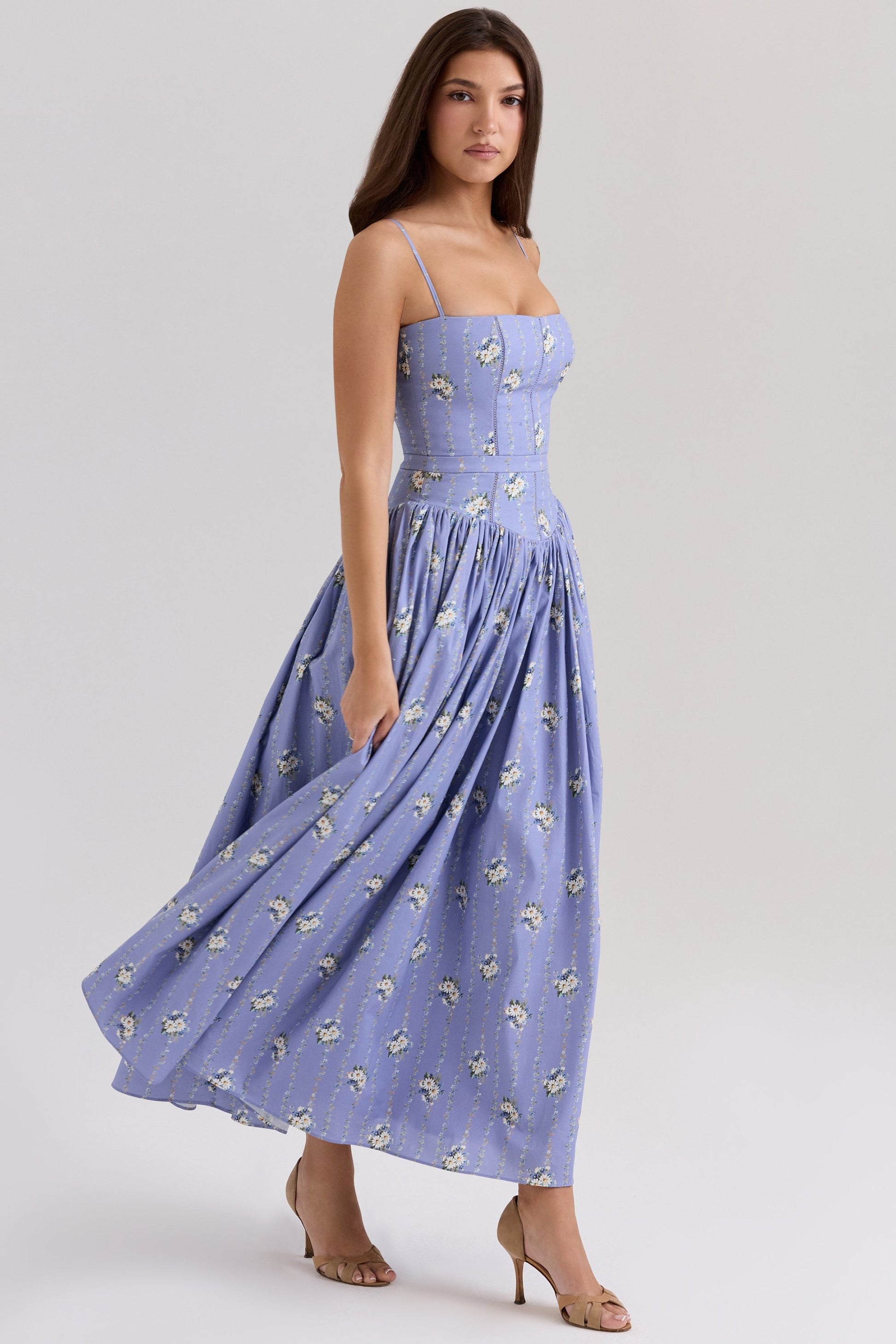 Daisy | Vestido Midi de Flores con Cintura Recolectada